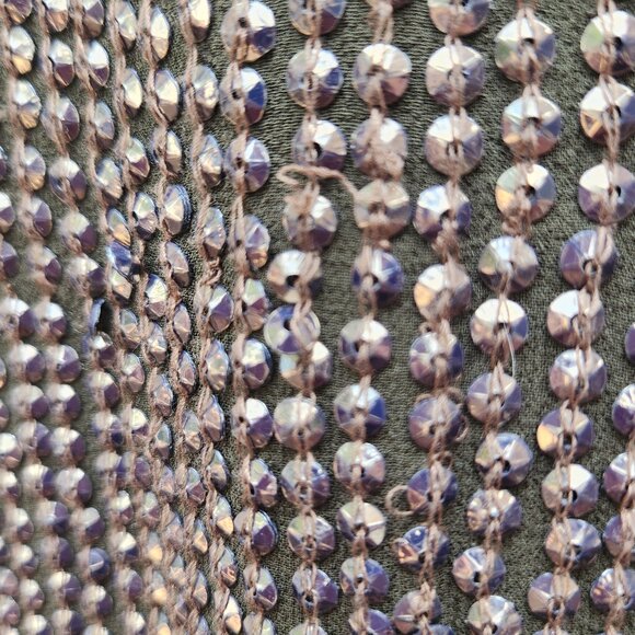 Haute Hippie Beaded T-Back Silk Blouse Military Green Dressy Fancy Sequins - Picture 6 of 15